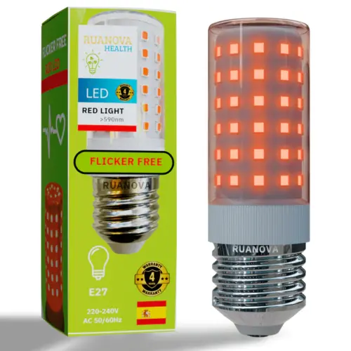 Bombilla BIO LED Luz Roja Flicker FREE E14 E27 8W casquillo 27mm (Sin parpadeo)