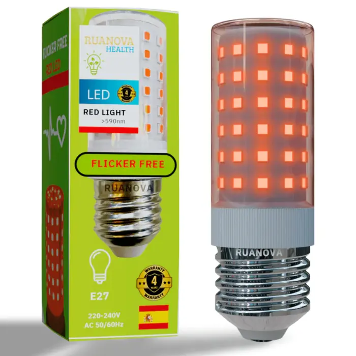 Bombilla BIO LED Luz Roja Flicker FREE E14 E27 8W casquillo 27mm (Sin parpadeo)